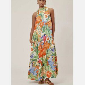 Farm Rio Anthropologie Halter Maxi Dress Haven Size S NWT Parrots Floral Toucan